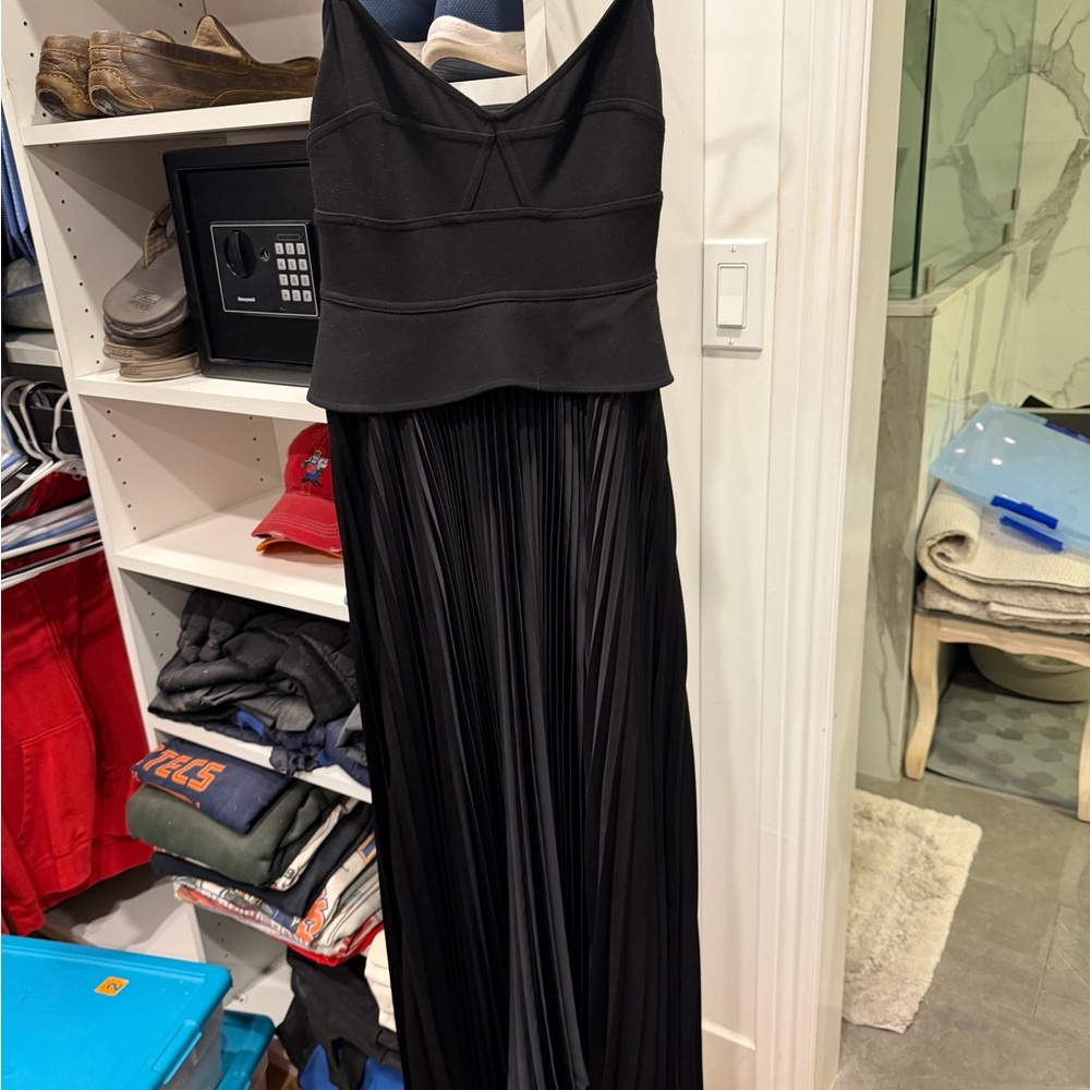 A.L.C. Black Coset Belted Pleated Midi Dress